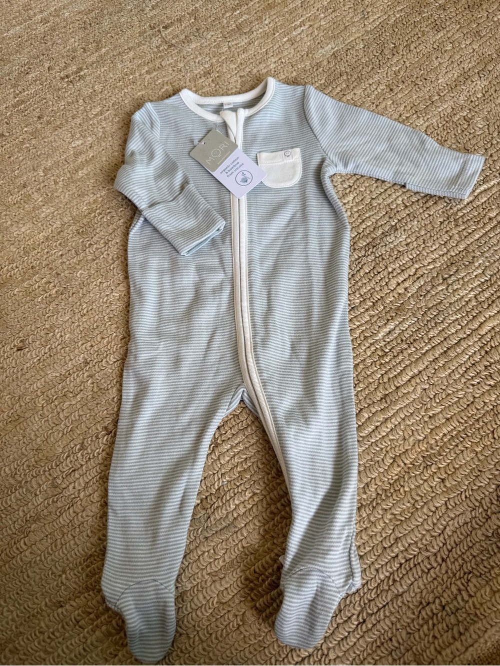 Hanna Andersson Light Blue Stripe Zip-Front Footie Pajamas